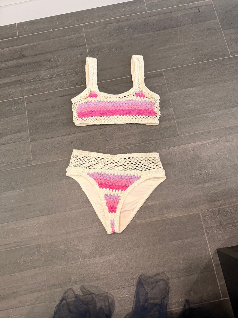 Beach Riot Crochet Bikini Set - Cream & Pink Gradient
